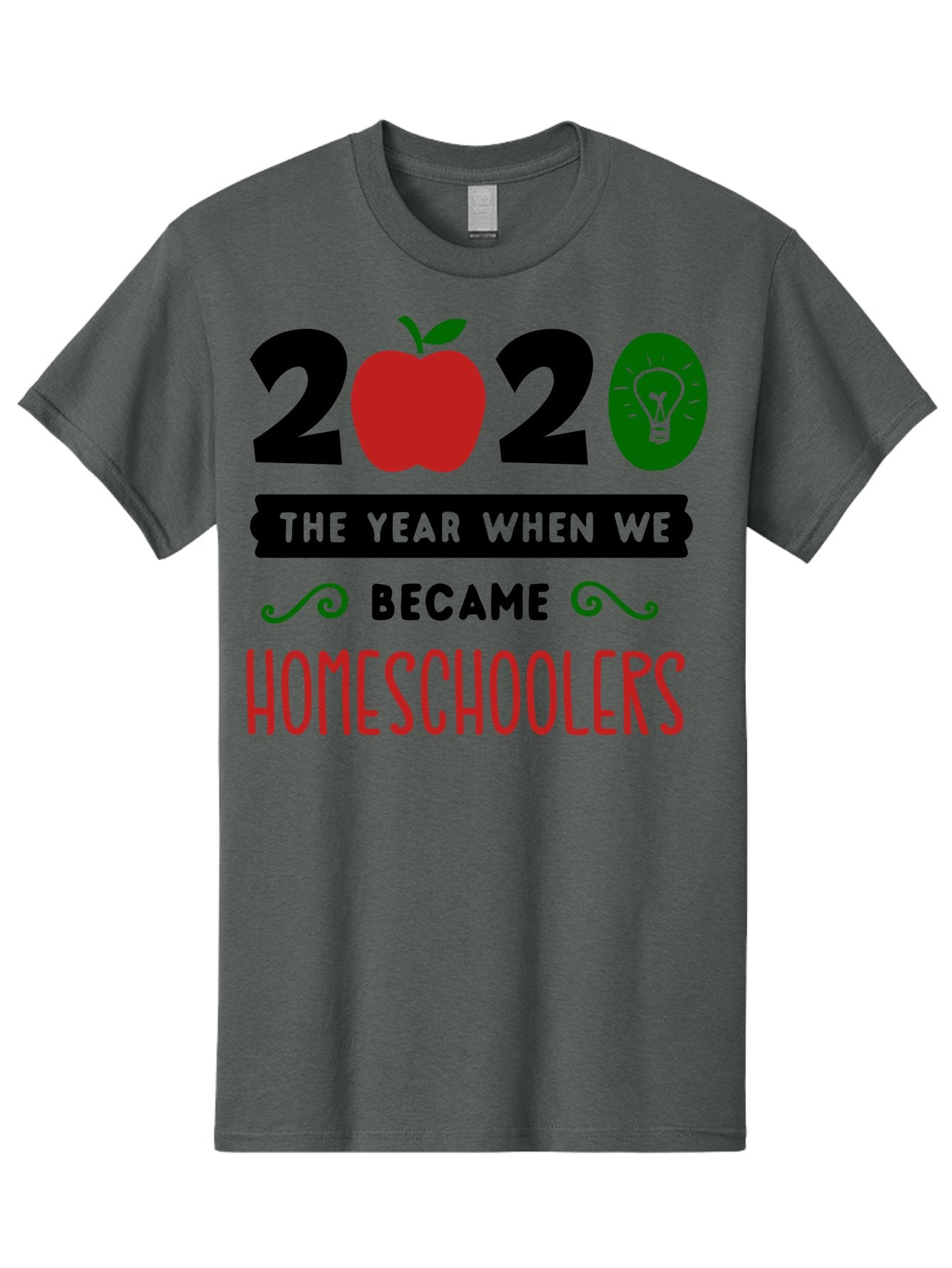2020-The-Year-When-We-Became-Homeschoolers-3 Men'S Graphic Tee, 100% Cotton, Comfortable Casual Summer Wear, Machine Washable, Homeschooling, Homeschoolers, 2020, Apple, Light Bulb, Year Of Change, Educational Shift, Learning At Home, Aab311 4