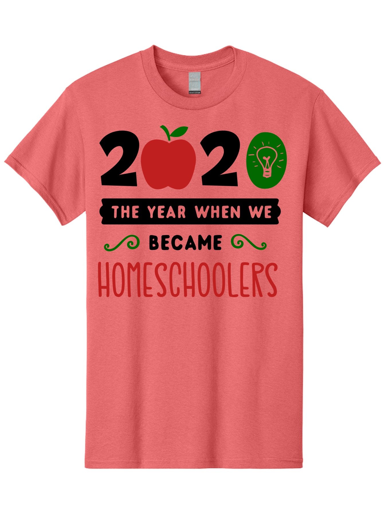 2020-The-Year-When-We-Became-Homeschoolers-3 Men'S Graphic Tee, 100% Cotton, Comfortable Casual Summer Wear, Machine Washable, Homeschooling, Homeschoolers, 2020, Apple, Light Bulb, Year Of Change, Educational Shift, Learning At Home, Aab311 8