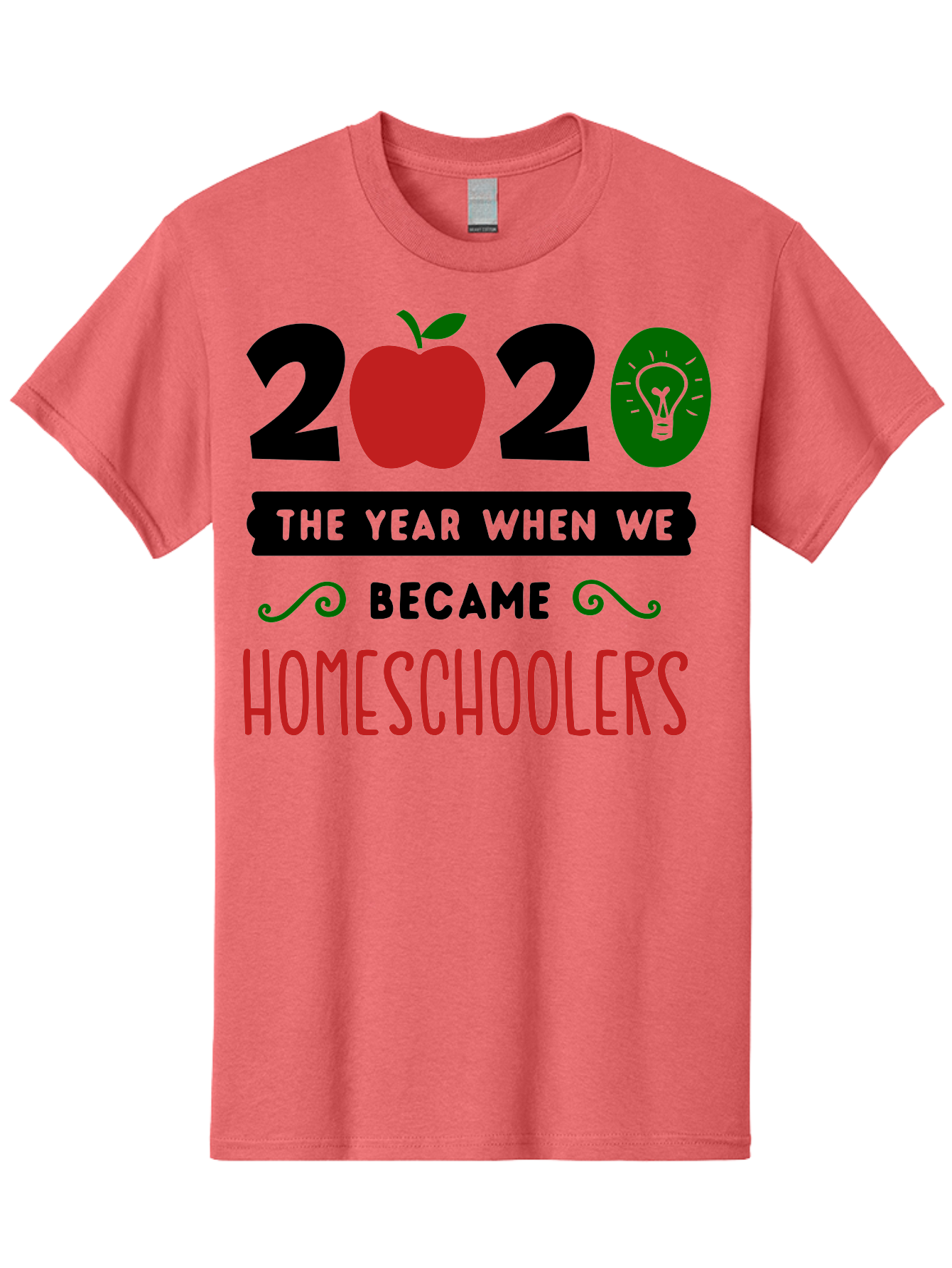 2020-The-Year-When-We-Became-Homeschoolers-3 Men'S Graphic Tee, 100% Cotton, Comfortable Casual Summer Wear, Machine Washable, Homeschooling, Homeschoolers, 2020, Apple, Light Bulb, Year Of Change, Educational Shift, Learning At Home, Aab311 11