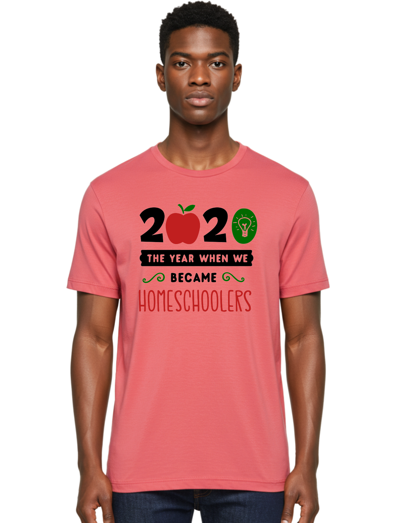 2020-The-Year-When-We-Became-Homeschoolers-3 Men'S Graphic Tee, 100% Cotton, Comfortable Casual Summer Wear, Machine Washable, Homeschooling, Homeschoolers, 2020, Apple, Light Bulb, Year Of Change, Educational Shift, Learning At Home, Aab311 12