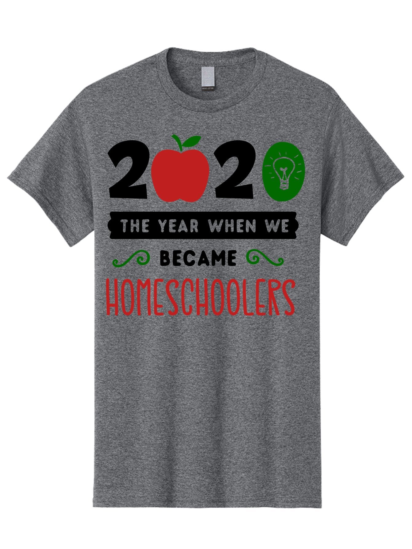 2020-The-Year-When-We-Became-Homeschoolers-3 Men'S Graphic Tee, 100% Cotton, Comfortable Casual Summer Wear, Machine Washable, Homeschooling, Homeschoolers, 2020, Apple, Light Bulb, Year Of Change, Educational Shift, Learning At Home, Aab311 3