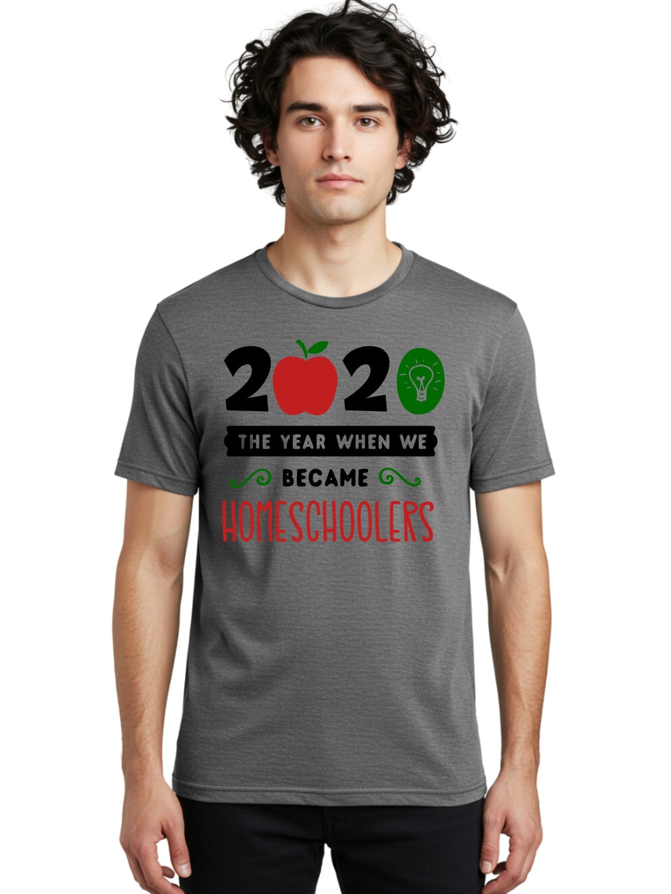 2020-The-Year-When-We-Became-Homeschoolers-3 Men'S Graphic Tee, 100% Cotton, Comfortable Casual Summer Wear, Machine Washable, Homeschooling, Homeschoolers, 2020, Apple, Light Bulb, Year Of Change, Educational Shift, Learning At Home, Aab311 22