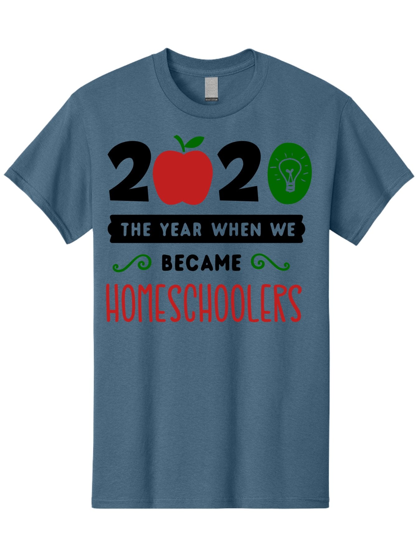 2020-The-Year-When-We-Became-Homeschoolers-3 Men'S Graphic Tee, 100% Cotton, Comfortable Casual Summer Wear, Machine Washable, Homeschooling, Homeschoolers, 2020, Apple, Light Bulb, Year Of Change, Educational Shift, Learning At Home, Aab311 9