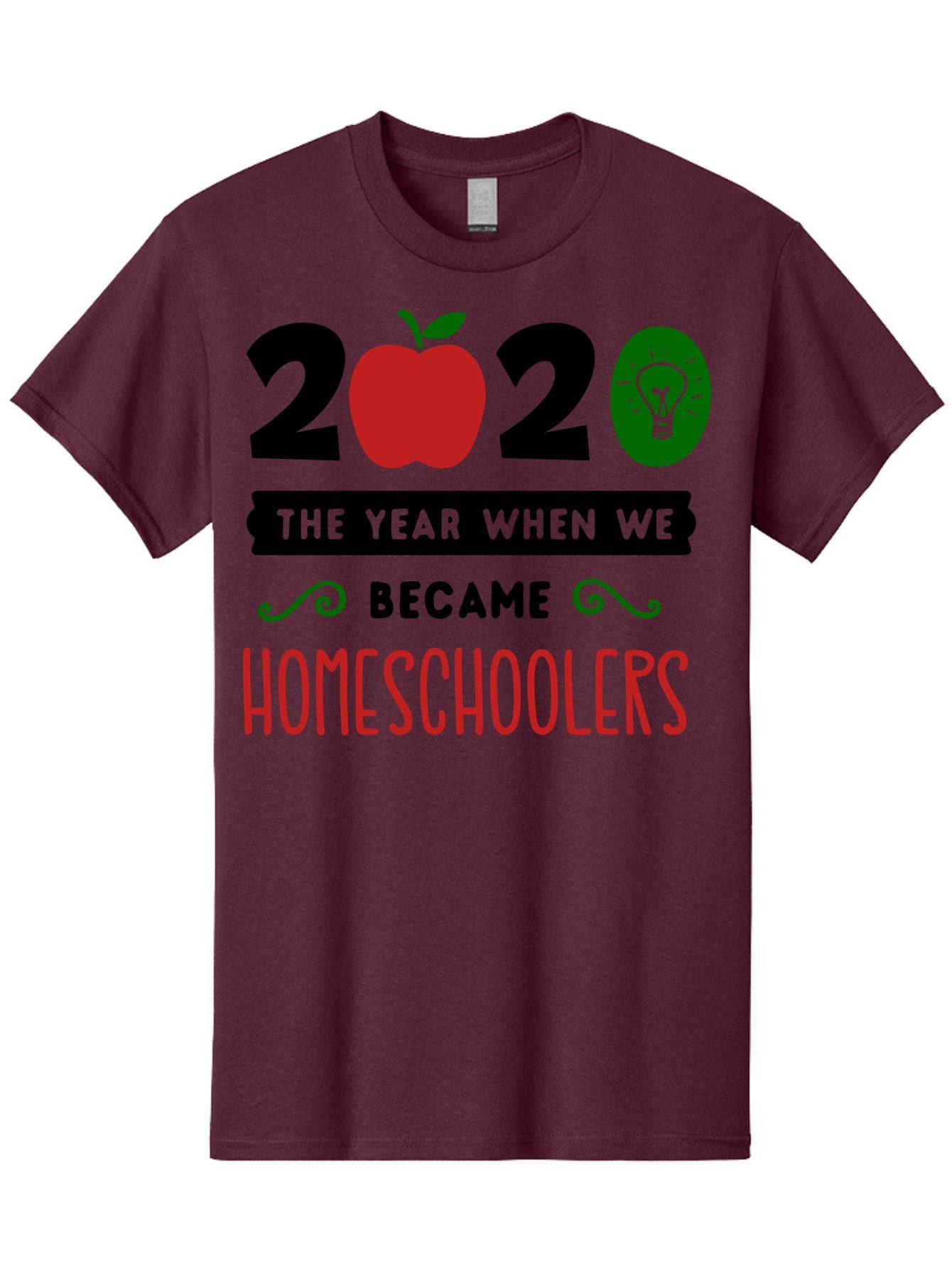 2020-The-Year-When-We-Became-Homeschoolers-3 Men'S Graphic Tee, 100% Cotton, Comfortable Casual Summer Wear, Machine Washable, Homeschooling, Homeschoolers, 2020, Apple, Light Bulb, Year Of Change, Educational Shift, Learning At Home, Aab311 7