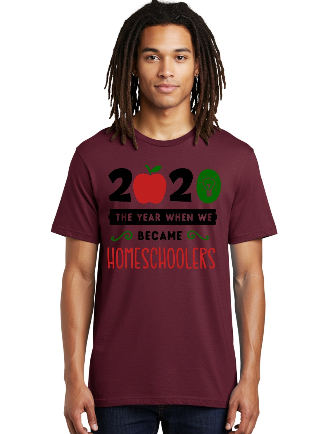 2020-The-Year-When-We-Became-Homeschoolers-3 Men'S Graphic Tee, 100% Cotton, Comfortable Casual Summer Wear, Machine Washable, Homeschooling, Homeschoolers, 2020, Apple, Light Bulb, Year Of Change, Educational Shift, Learning At Home, Aab311 16
