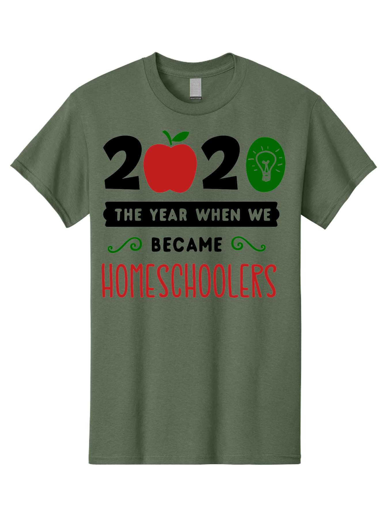 2020-The-Year-When-We-Became-Homeschoolers-3 Men'S Graphic Tee, 100% Cotton, Comfortable Casual Summer Wear, Machine Washable, Homeschooling, Homeschoolers, 2020, Apple, Light Bulb, Year Of Change, Educational Shift, Learning At Home, Aab311 13