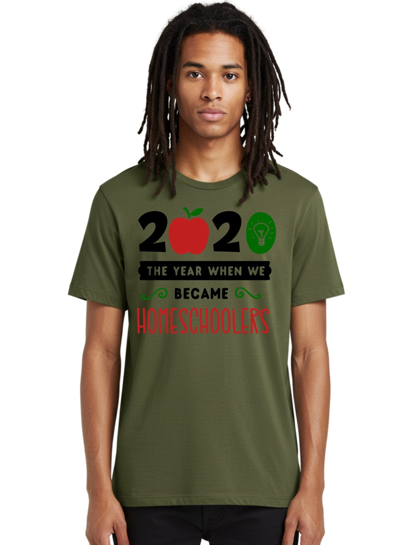 2020-The-Year-When-We-Became-Homeschoolers-3 Men'S Graphic Tee, 100% Cotton, Comfortable Casual Summer Wear, Machine Washable, Homeschooling, Homeschoolers, 2020, Apple, Light Bulb, Year Of Change, Educational Shift, Learning At Home, Aab311 24