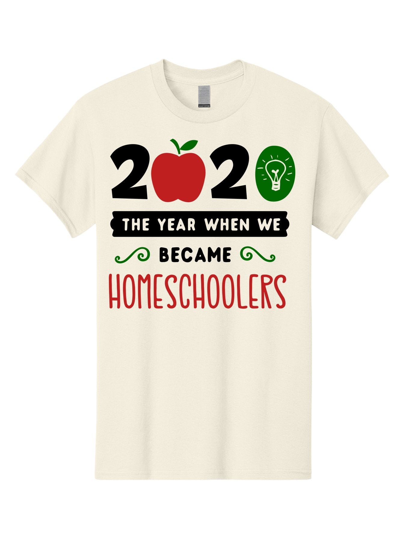 2020-The-Year-When-We-Became-Homeschoolers-3 Men'S Graphic Tee, 100% Cotton, Comfortable Casual Summer Wear, Machine Washable, Homeschooling, Homeschoolers, 2020, Apple, Light Bulb, Year Of Change, Educational Shift, Learning At Home, Aab311 13