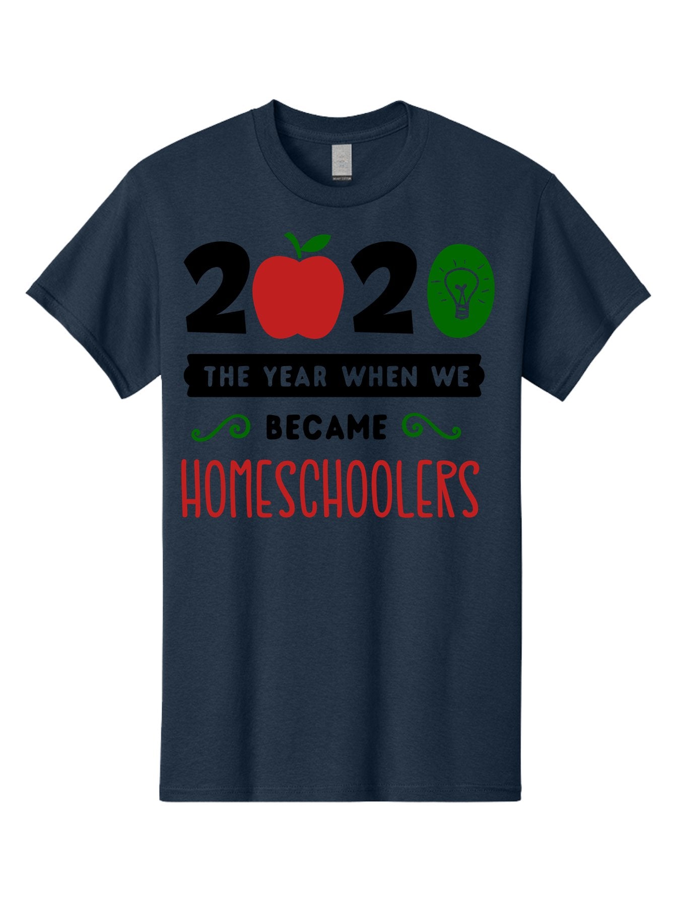 2020-The-Year-When-We-Became-Homeschoolers-3 Men'S Graphic Tee, 100% Cotton, Comfortable Casual Summer Wear, Machine Washable, Homeschooling, Homeschoolers, 2020, Apple, Light Bulb, Year Of Change, Educational Shift, Learning At Home, Aab311 10