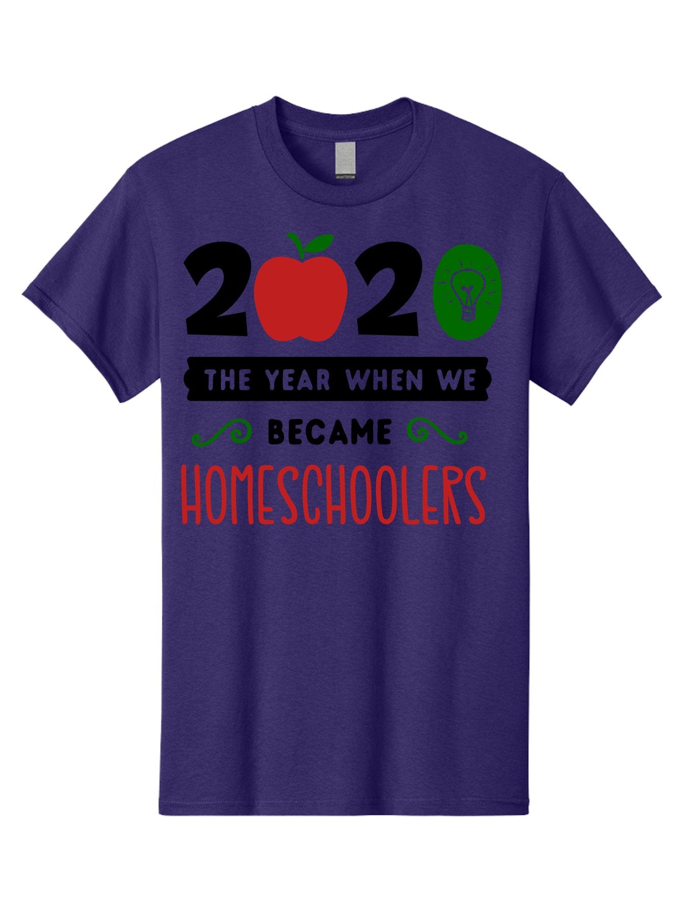 2020-The-Year-When-We-Became-Homeschoolers-3 Men'S Graphic Tee, 100% Cotton, Comfortable Casual Summer Wear, Machine Washable, Homeschooling, Homeschoolers, 2020, Apple, Light Bulb, Year Of Change, Educational Shift, Learning At Home, Aab311