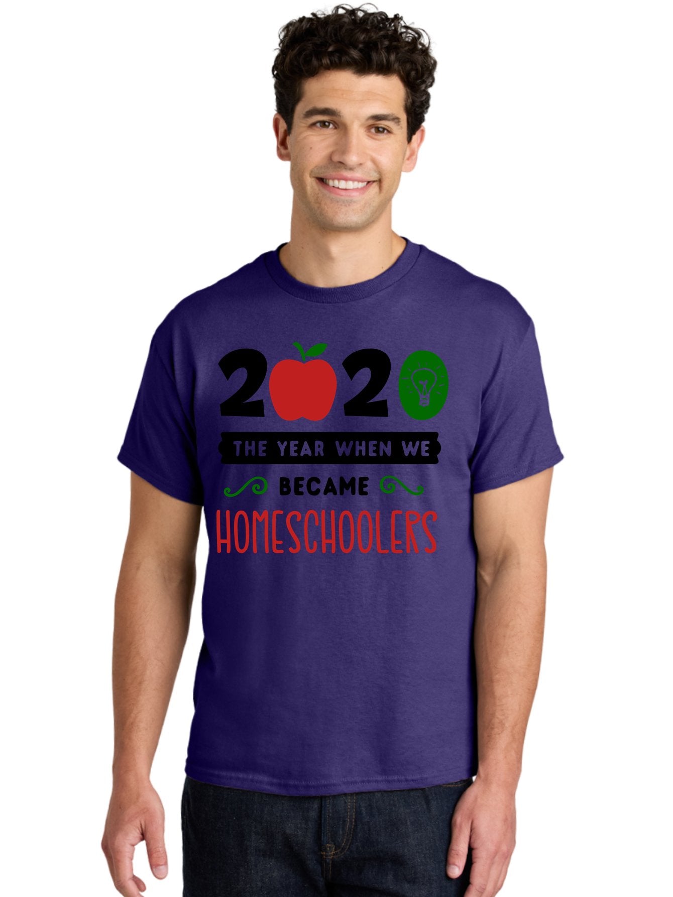 2020-The-Year-When-We-Became-Homeschoolers-3 Men'S Graphic Tee, 100% Cotton, Comfortable Casual Summer Wear, Machine Washable, Homeschooling, Homeschoolers, 2020, Apple, Light Bulb, Year Of Change, Educational Shift, Learning At Home, Aab311 21
