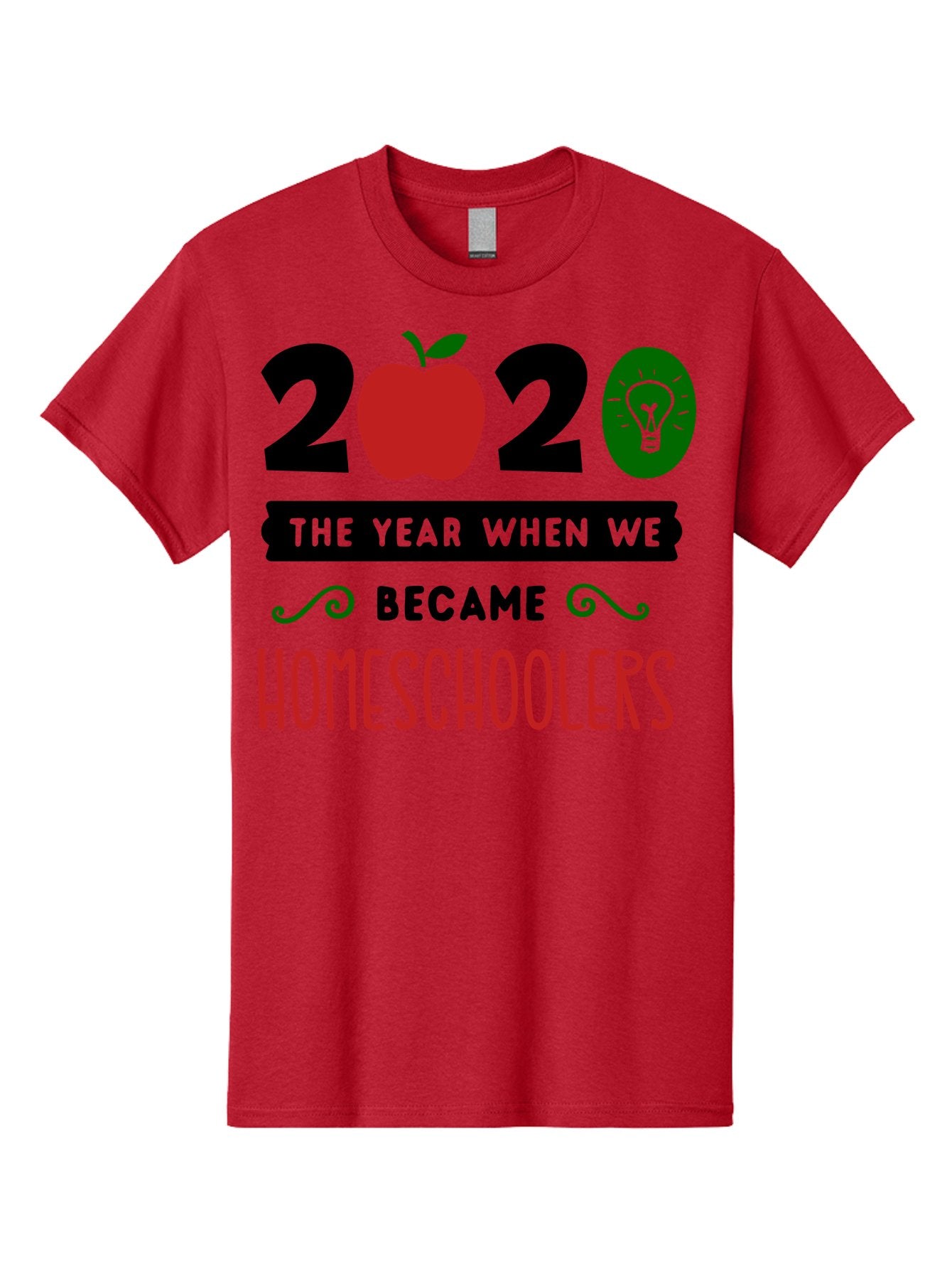2020-The-Year-When-We-Became-Homeschoolers-3 Men'S Graphic Tee, 100% Cotton, Comfortable Casual Summer Wear, Machine Washable, Homeschooling, Homeschoolers, 2020, Apple, Light Bulb, Year Of Change, Educational Shift, Learning At Home, Aab311 11
