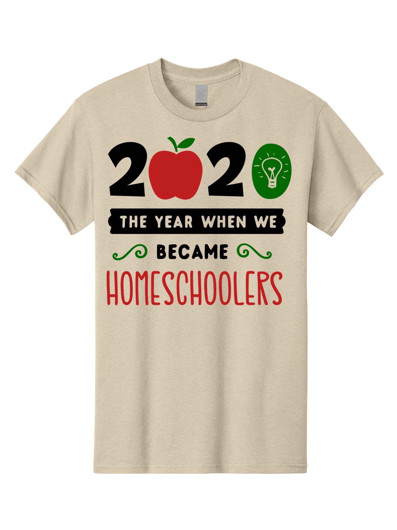 2020-The-Year-When-We-Became-Homeschoolers-3 Men'S Graphic Tee, 100% Cotton, Comfortable Casual Summer Wear, Machine Washable, Homeschooling, Homeschoolers, 2020, Apple, Light Bulb, Year Of Change, Educational Shift, Learning At Home, Aab311 15