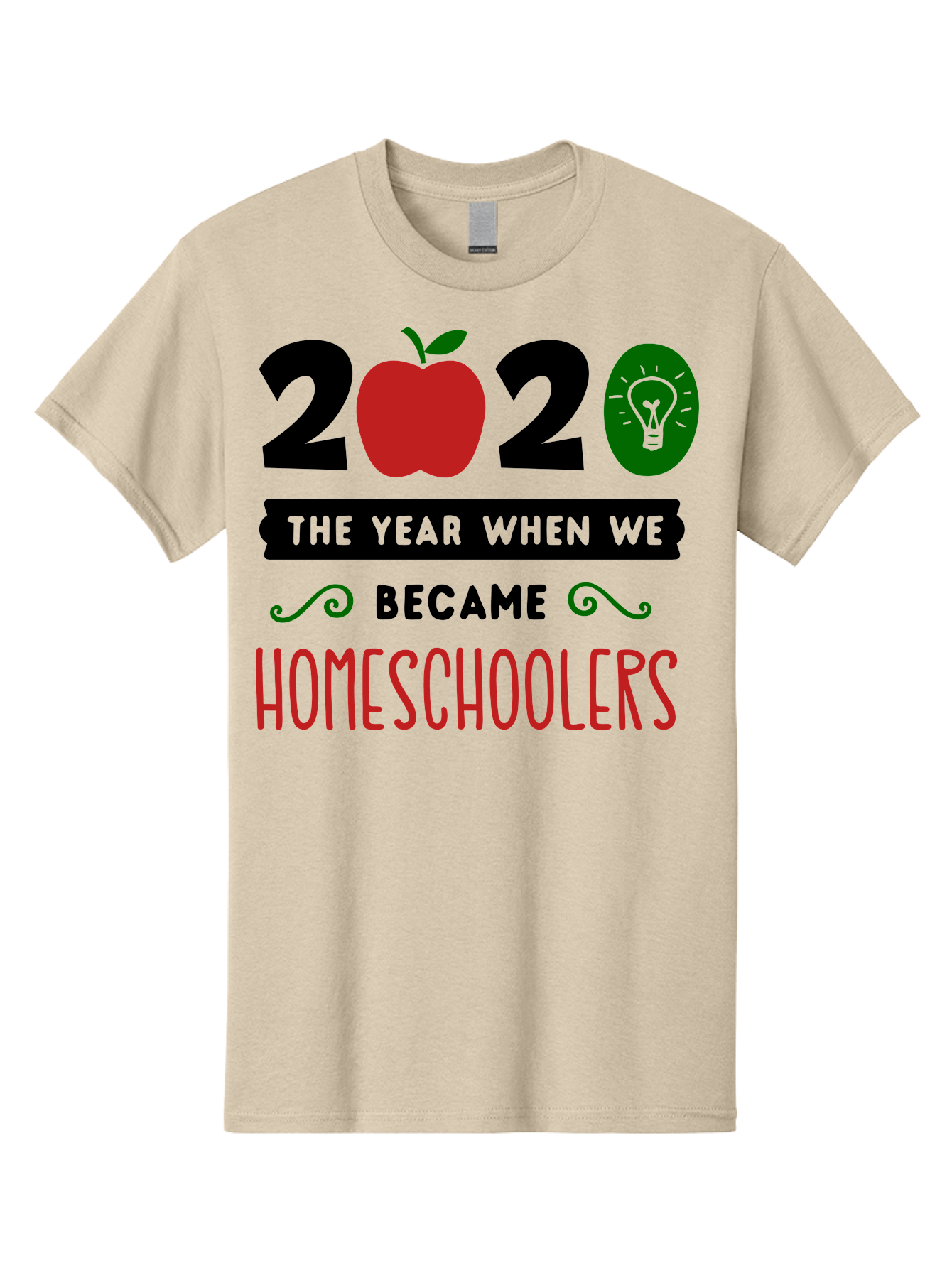 2020-The-Year-When-We-Became-Homeschoolers-3 Men'S Graphic Tee, 100% Cotton, Comfortable Casual Summer Wear, Machine Washable, Homeschooling, Homeschoolers, 2020, Apple, Light Bulb, Year Of Change, Educational Shift, Learning At Home, Aab311