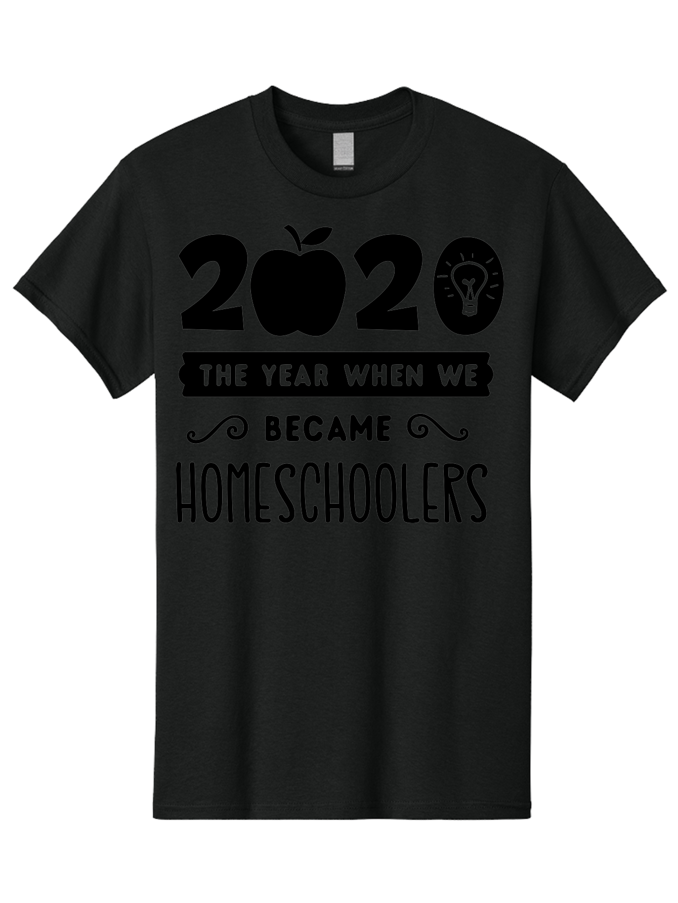2020-The-Year-When-We-Became-Homeschoolers Men'S Graphic Tee, 100% Cotton, Comfortable Casual Summer Wear, Machine Washable, Homeschooling, Online Learning, Education, 2020, Homeschoolers, Apple, Lightbulb, School Year, Aab312