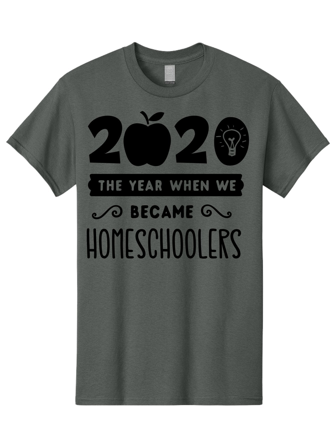 2020-The-Year-When-We-Became-Homeschoolers Men'S Graphic Tee, 100% Cotton, Comfortable Casual Summer Wear, Machine Washable, Homeschooling, Online Learning, Education, 2020, Homeschoolers, Apple, Lightbulb, School Year, Aab312 4