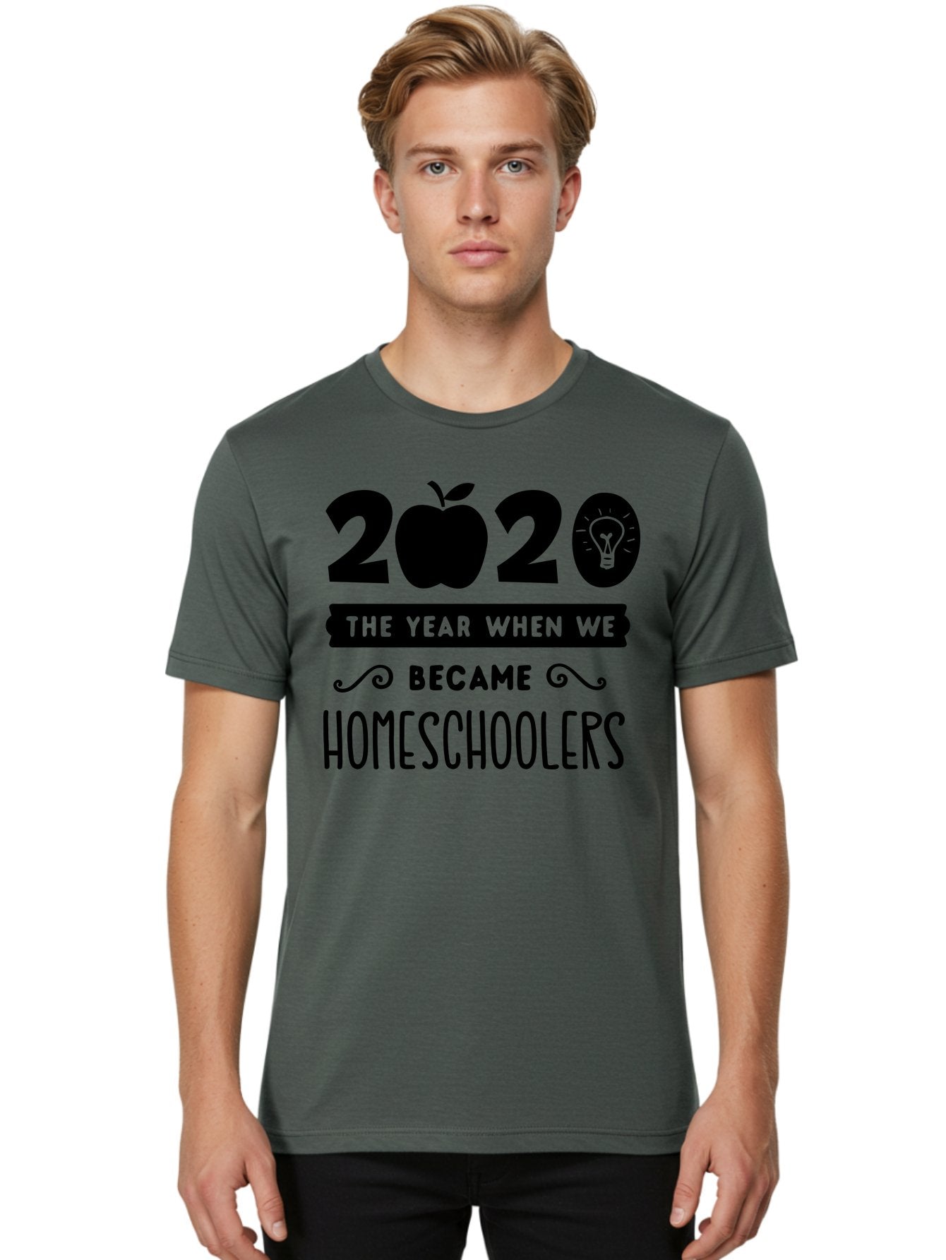 2020-The-Year-When-We-Became-Homeschoolers Men'S Graphic Tee, 100% Cotton, Comfortable Casual Summer Wear, Machine Washable, Homeschooling, Online Learning, Education, 2020, Homeschoolers, Apple, Lightbulb, School Year, Aab312 18