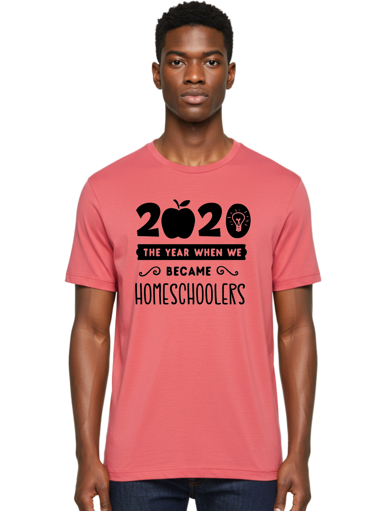2020-The-Year-When-We-Became-Homeschoolers Men'S Graphic Tee, 100% Cotton, Comfortable Casual Summer Wear, Machine Washable, Homeschooling, Online Learning, Education, 2020, Homeschoolers, Apple, Lightbulb, School Year, Aab312 30