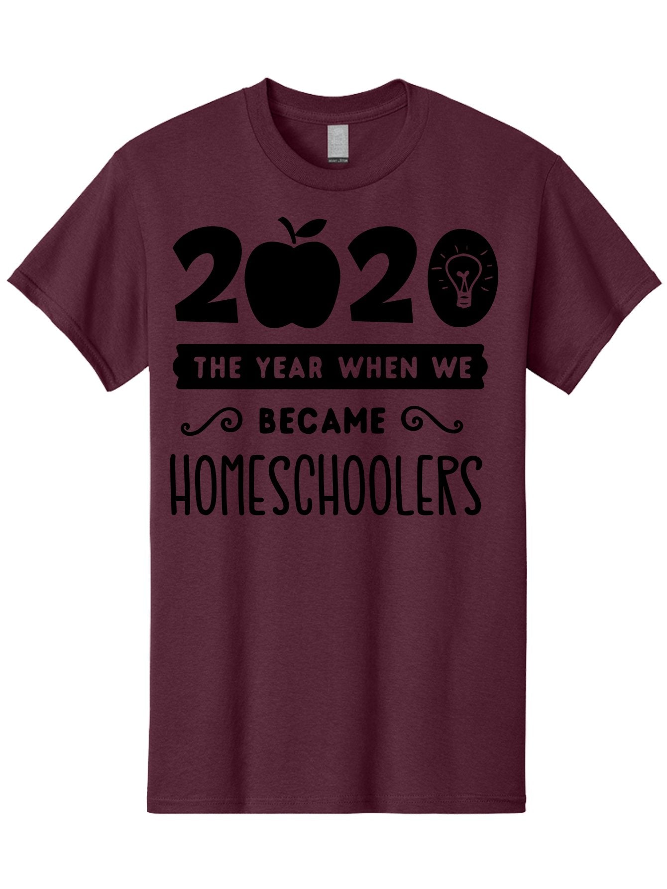 2020-The-Year-When-We-Became-Homeschoolers Men'S Graphic Tee, 100% Cotton, Comfortable Casual Summer Wear, Machine Washable, Homeschooling, Online Learning, Education, 2020, Homeschoolers, Apple, Lightbulb, School Year, Aab312 7