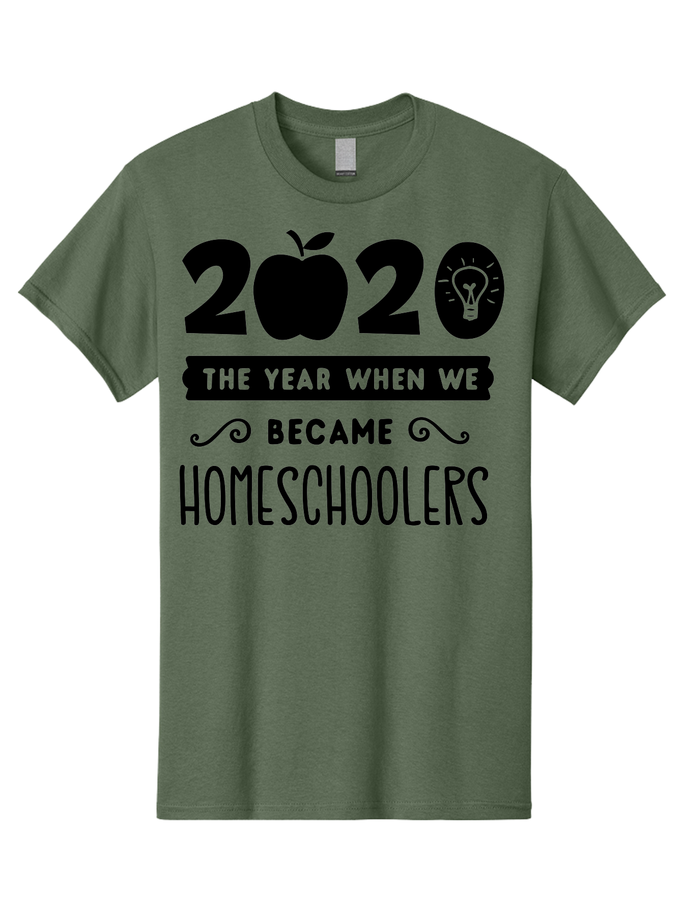 2020-The-Year-When-We-Became-Homeschoolers Men'S Graphic Tee, 100% Cotton, Comfortable Casual Summer Wear, Machine Washable, Homeschooling, Online Learning, Education, 2020, Homeschoolers, Apple, Lightbulb, School Year, Aab312