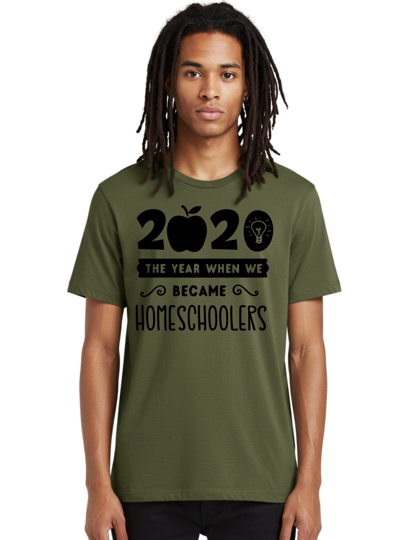 2020-The-Year-When-We-Became-Homeschoolers Men'S Graphic Tee, 100% Cotton, Comfortable Casual Summer Wear, Machine Washable, Homeschooling, Online Learning, Education, 2020, Homeschoolers, Apple, Lightbulb, School Year, Aab312 30
