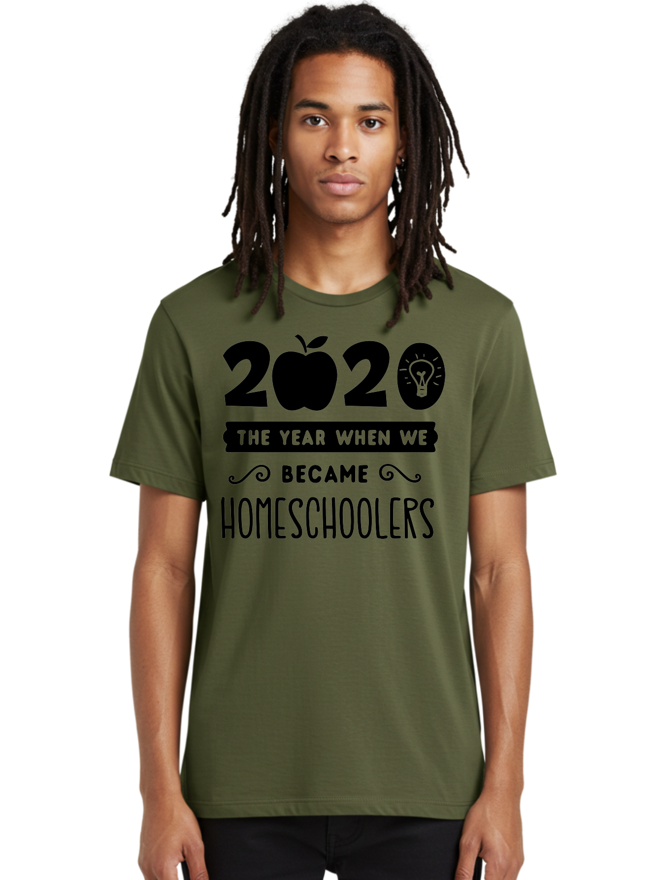 2020-The-Year-When-We-Became-Homeschoolers Men'S Graphic Tee, 100% Cotton, Comfortable Casual Summer Wear, Machine Washable, Homeschooling, Online Learning, Education, 2020, Homeschoolers, Apple, Lightbulb, School Year, Aab312