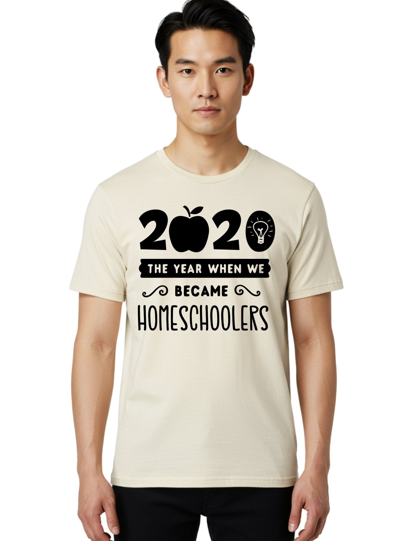 2020-The-Year-When-We-Became-Homeschoolers Men'S Graphic Tee, 100% Cotton, Comfortable Casual Summer Wear, Machine Washable, Homeschooling, Online Learning, Education, 2020, Homeschoolers, Apple, Lightbulb, School Year, Aab312 17