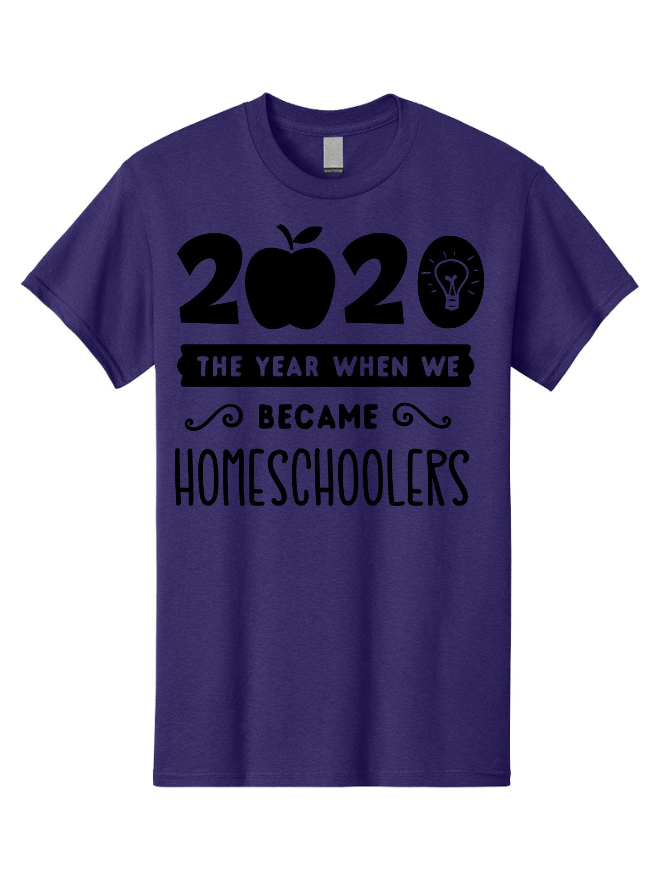2020-The-Year-When-We-Became-Homeschoolers Men'S Graphic Tee, 100% Cotton, Comfortable Casual Summer Wear, Machine Washable, Homeschooling, Online Learning, Education, 2020, Homeschoolers, Apple, Lightbulb, School Year, Aab312
