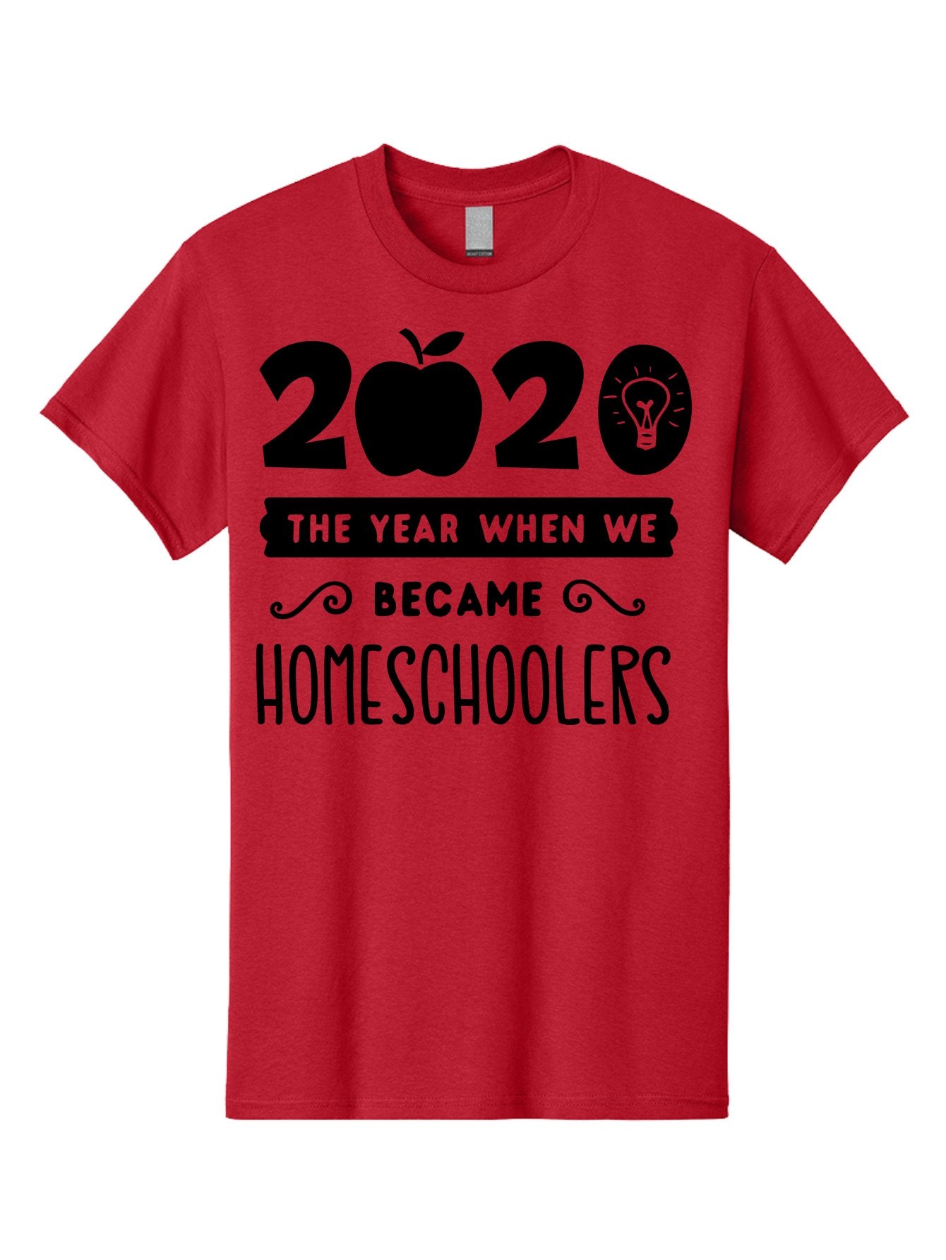 2020-The-Year-When-We-Became-Homeschoolers Men'S Graphic Tee, 100% Cotton, Comfortable Casual Summer Wear, Machine Washable, Homeschooling, Online Learning, Education, 2020, Homeschoolers, Apple, Lightbulb, School Year, Aab312 14