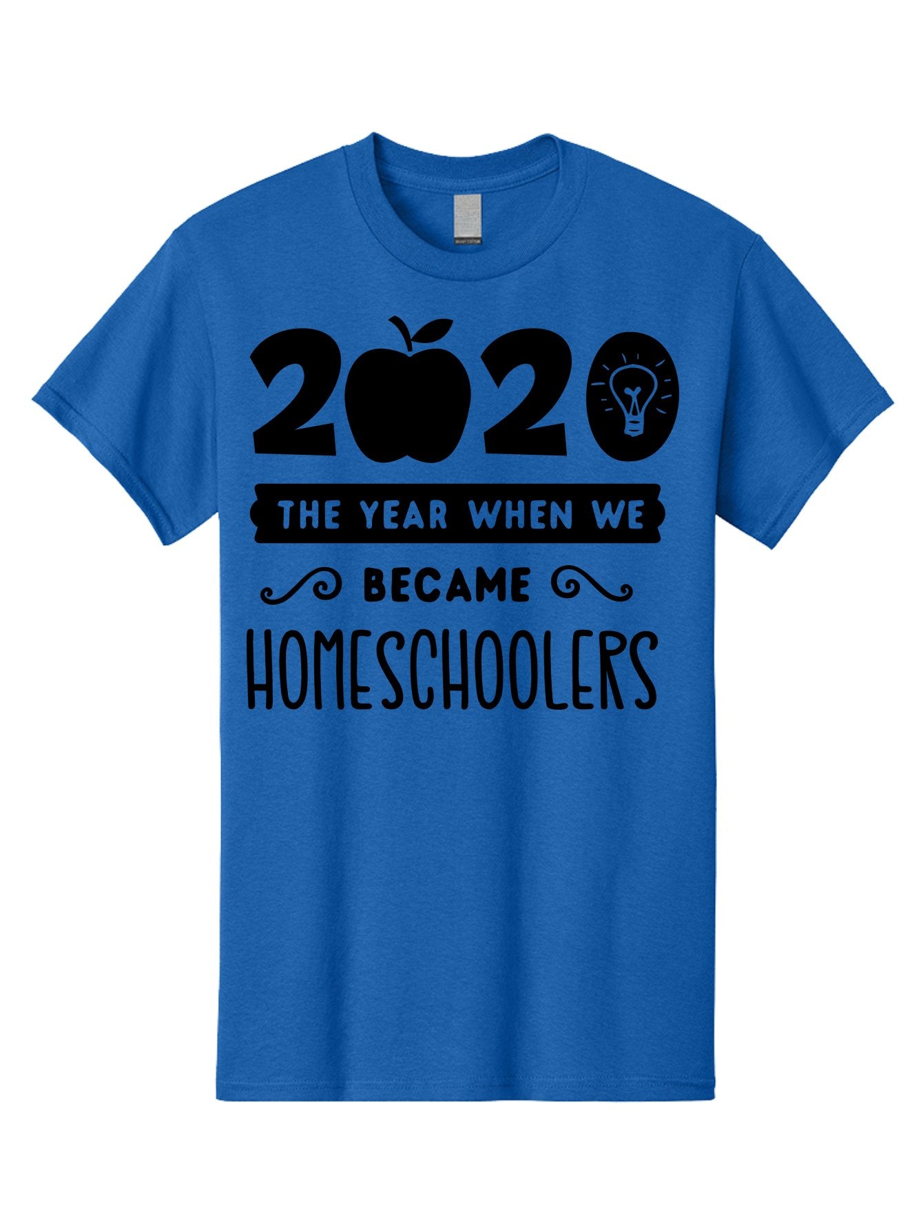 2020-The-Year-When-We-Became-Homeschoolers Men'S Graphic Tee, 100% Cotton, Comfortable Casual Summer Wear, Machine Washable, Homeschooling, Online Learning, Education, 2020, Homeschoolers, Apple, Lightbulb, School Year, Aab312