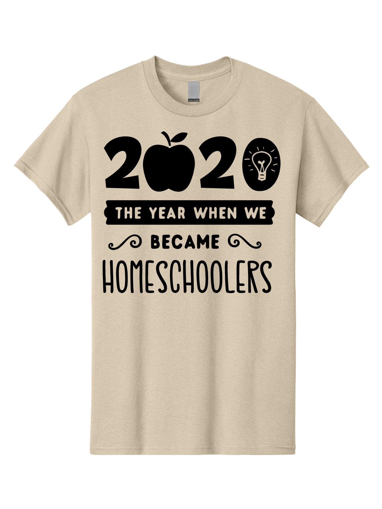 2020-The-Year-When-We-Became-Homeschoolers Men'S Graphic Tee, 100% Cotton, Comfortable Casual Summer Wear, Machine Washable, Homeschooling, Online Learning, Education, 2020, Homeschoolers, Apple, Lightbulb, School Year, Aab312 12