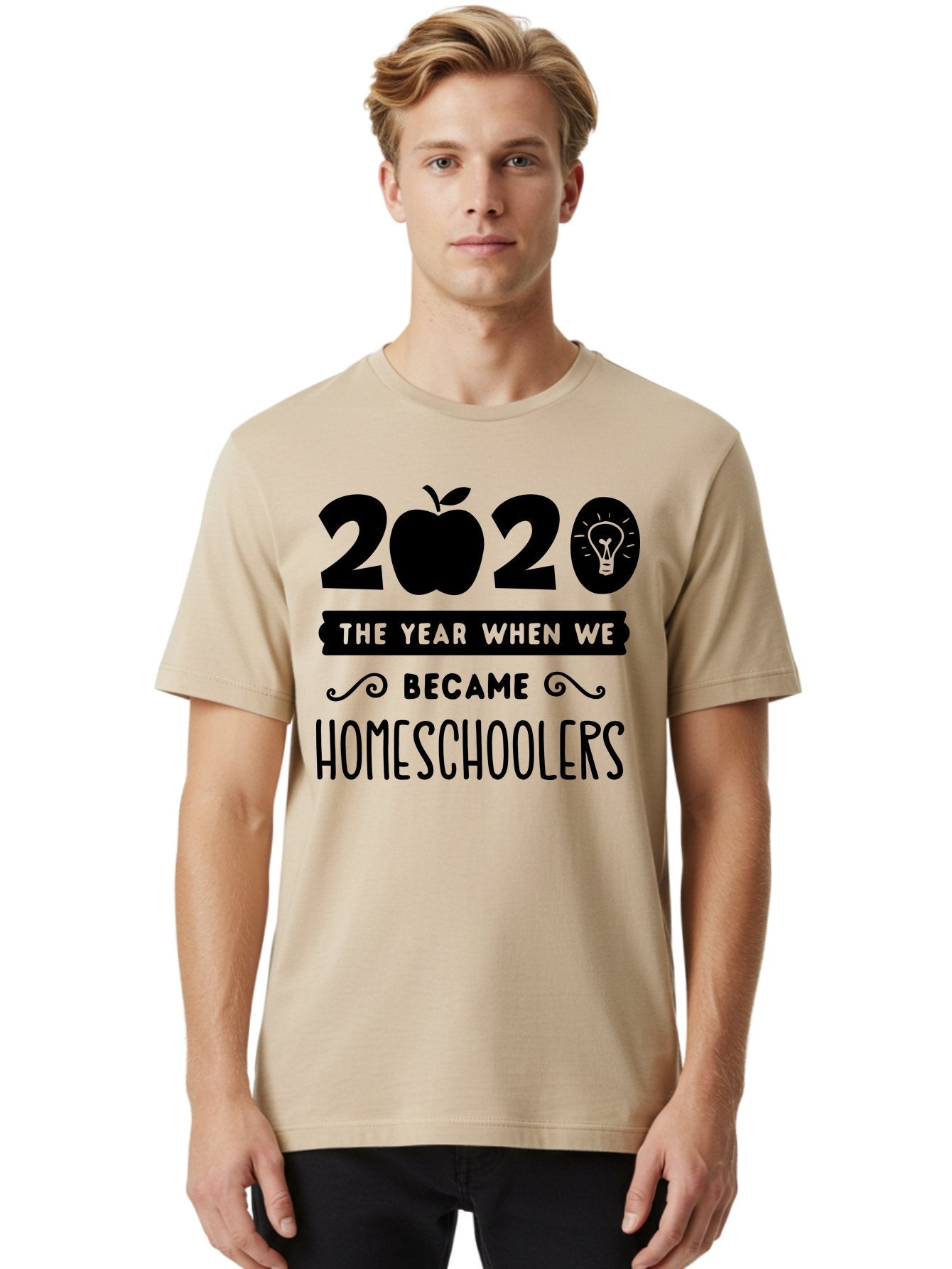 2020-The-Year-When-We-Became-Homeschoolers Men'S Graphic Tee, 100% Cotton, Comfortable Casual Summer Wear, Machine Washable, Homeschooling, Online Learning, Education, 2020, Homeschoolers, Apple, Lightbulb, School Year, Aab312 28