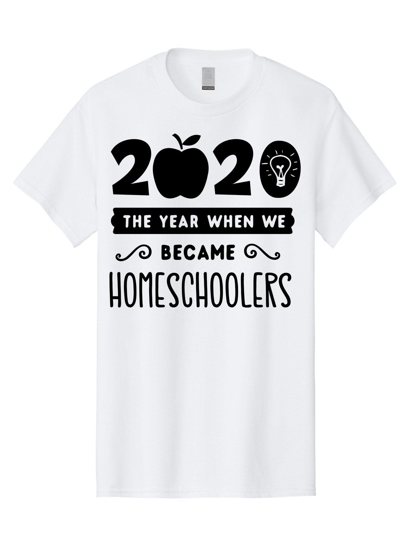 2020-The-Year-When-We-Became-Homeschoolers Men'S Graphic Tee, 100% Cotton, Comfortable Casual Summer Wear, Machine Washable, Homeschooling, Online Learning, Education, 2020, Homeschoolers, Apple, Lightbulb, School Year, Aab312 3