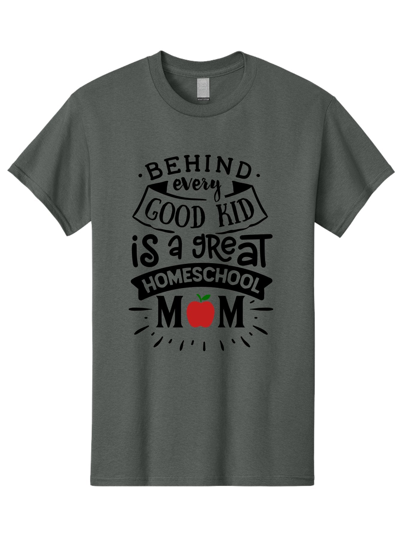 Behind-Every-Good-Kid-2 Men'S Graphic Tee, 100% Cotton, Comfortable Casual Summer Wear, Machine Washable, Homeschool Mom Appreciation, Proud Mom Quote, Homeschooling Inspiration, Motherhood Dedication, Apple Symbol, Educational Support, Aab314 7