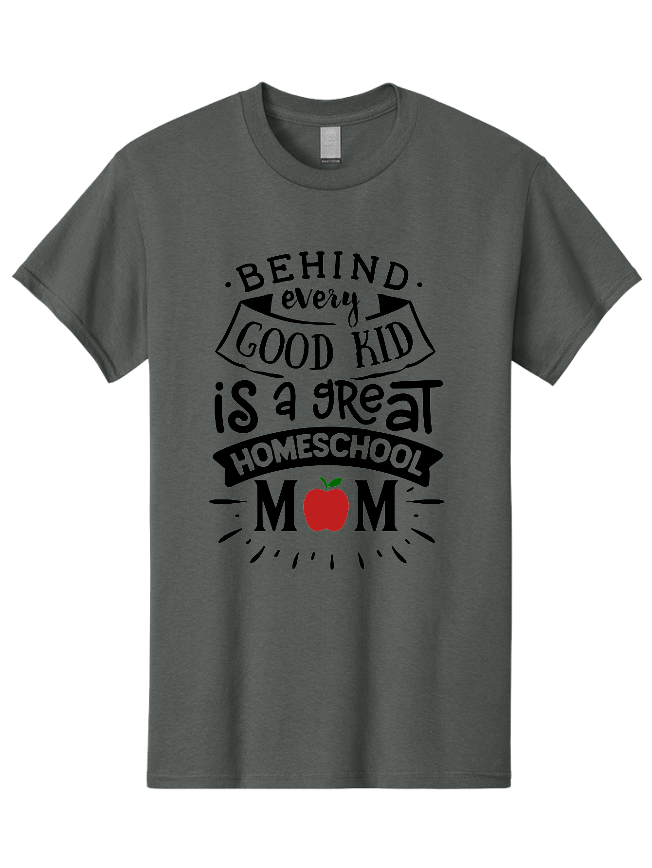 Behind-Every-Good-Kid-2 Men'S Graphic Tee, 100% Cotton, Comfortable Casual Summer Wear, Machine Washable, Homeschool Mom Appreciation, Proud Mom Quote, Homeschooling Inspiration, Motherhood Dedication, Apple Symbol, Educational Support, Aab314 25