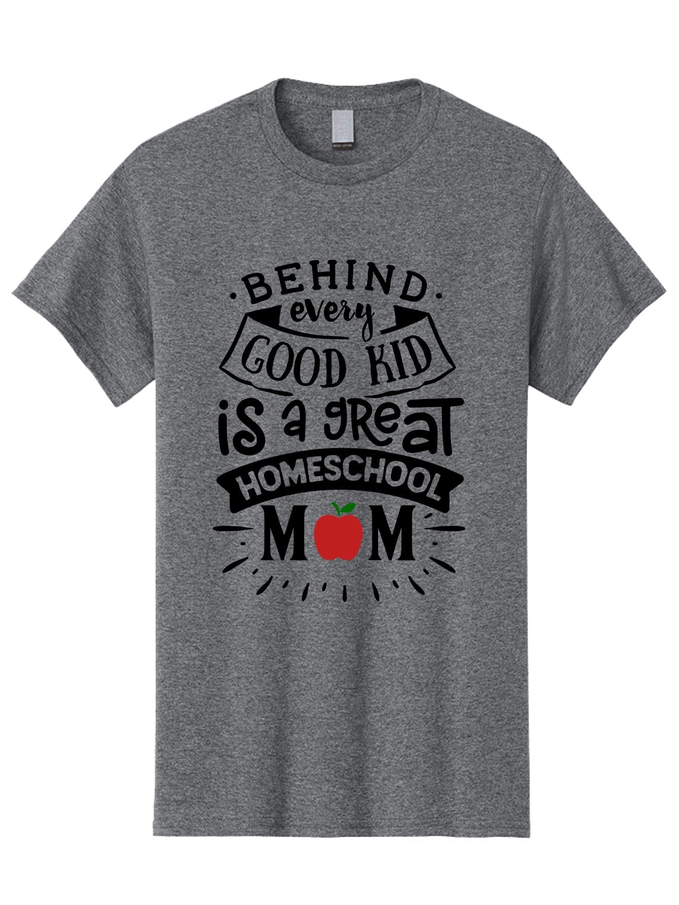 Behind-Every-Good-Kid-2 Men'S Graphic Tee, 100% Cotton, Comfortable Casual Summer Wear, Machine Washable, Homeschool Mom Appreciation, Proud Mom Quote, Homeschooling Inspiration, Motherhood Dedication, Apple Symbol, Educational Support, Aab314 14