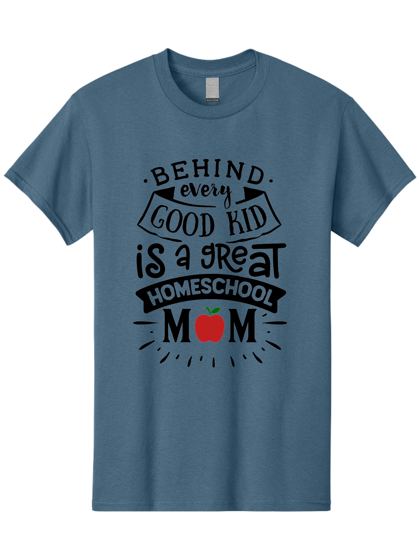 Behind-Every-Good-Kid-2 Men'S Graphic Tee, 100% Cotton, Comfortable Casual Summer Wear, Machine Washable, Homeschool Mom Appreciation, Proud Mom Quote, Homeschooling Inspiration, Motherhood Dedication, Apple Symbol, Educational Support, Aab314
