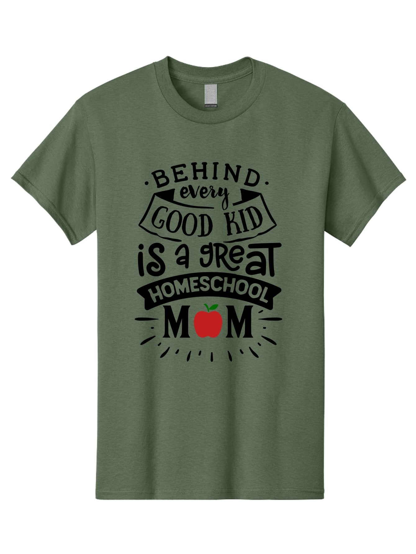 Behind-Every-Good-Kid-2 Men'S Graphic Tee, 100% Cotton, Comfortable Casual Summer Wear, Machine Washable, Homeschool Mom Appreciation, Proud Mom Quote, Homeschooling Inspiration, Motherhood Dedication, Apple Symbol, Educational Support, Aab314 10