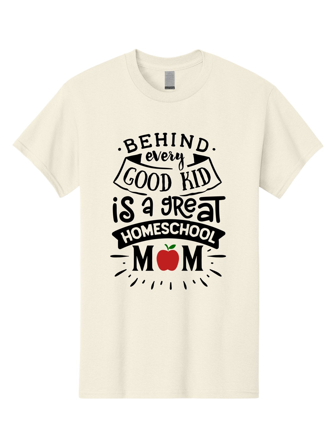 Behind-Every-Good-Kid-2 Men'S Graphic Tee, 100% Cotton, Comfortable Casual Summer Wear, Machine Washable, Homeschool Mom Appreciation, Proud Mom Quote, Homeschooling Inspiration, Motherhood Dedication, Apple Symbol, Educational Support, Aab314 4