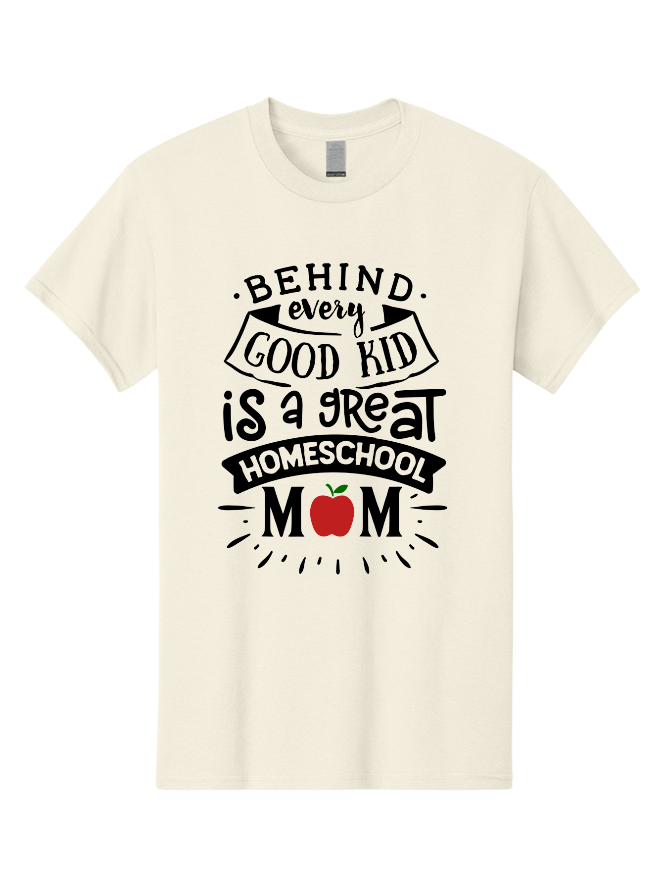 Behind-Every-Good-Kid-2 Men'S Graphic Tee, 100% Cotton, Comfortable Casual Summer Wear, Machine Washable, Homeschool Mom Appreciation, Proud Mom Quote, Homeschooling Inspiration, Motherhood Dedication, Apple Symbol, Educational Support, Aab314 23