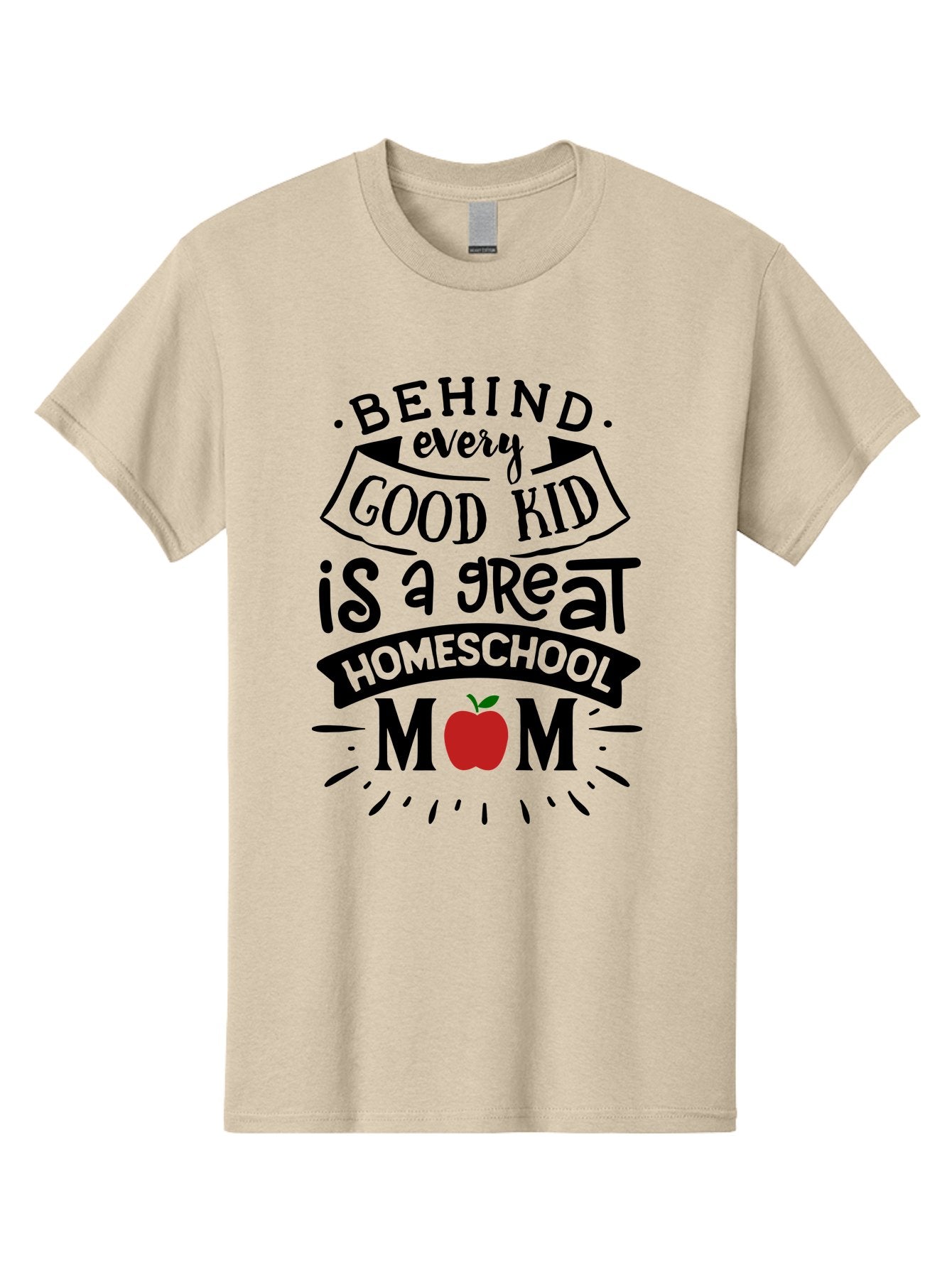 Behind-Every-Good-Kid-2 Men'S Graphic Tee, 100% Cotton, Comfortable Casual Summer Wear, Machine Washable, Homeschool Mom Appreciation, Proud Mom Quote, Homeschooling Inspiration, Motherhood Dedication, Apple Symbol, Educational Support, Aab314 5