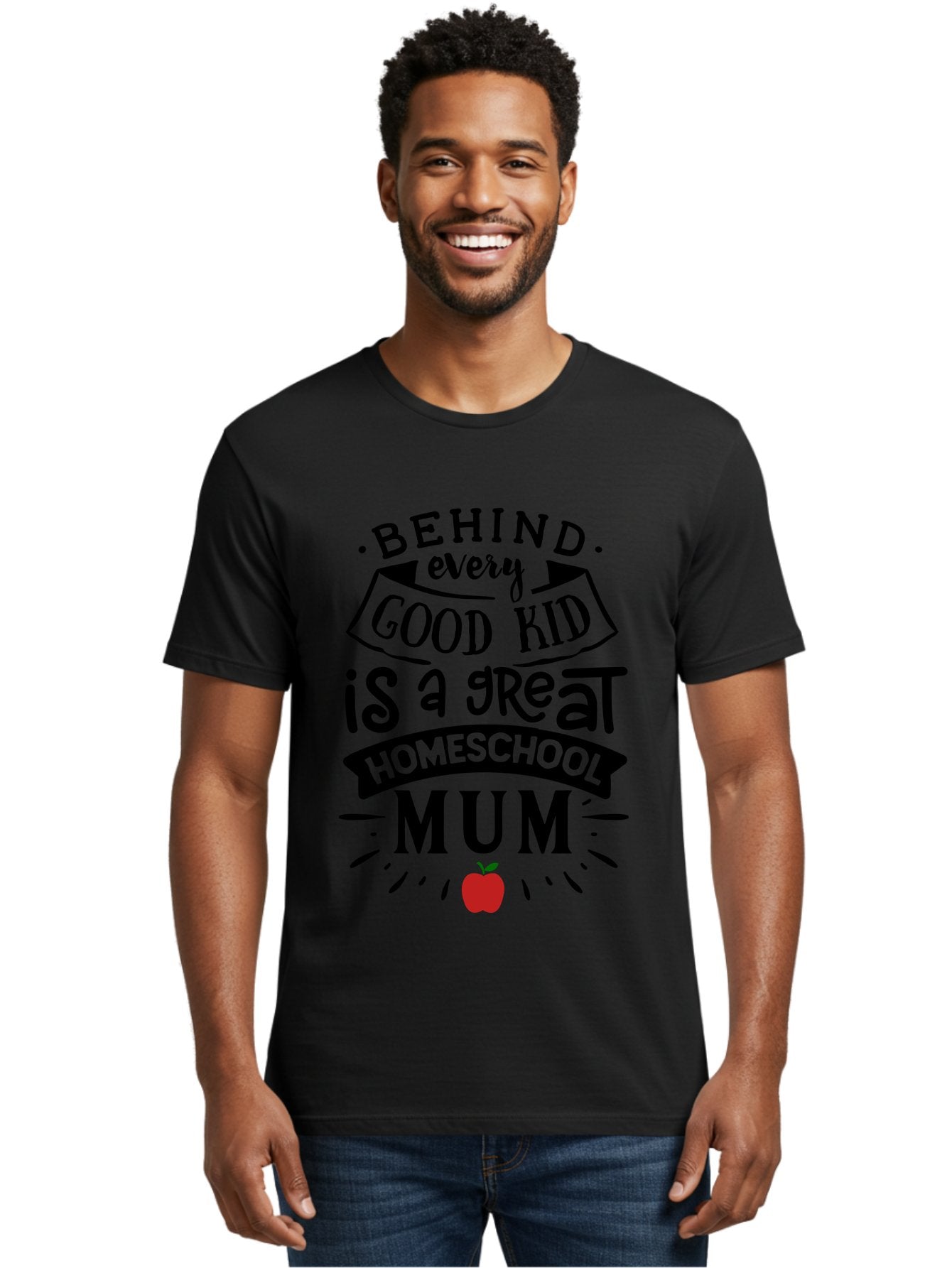 Behind-Every-Good-Kid-3 Men'S Graphic Tee, 100% Cotton, Comfortable Casual Summer Wear, Machine Washable, Homeschool Mum Appreciation, Proud Homeschool Parent, Supportive Mother, Homeschooling Journey, Behind Every Good Kid, Aab315 16