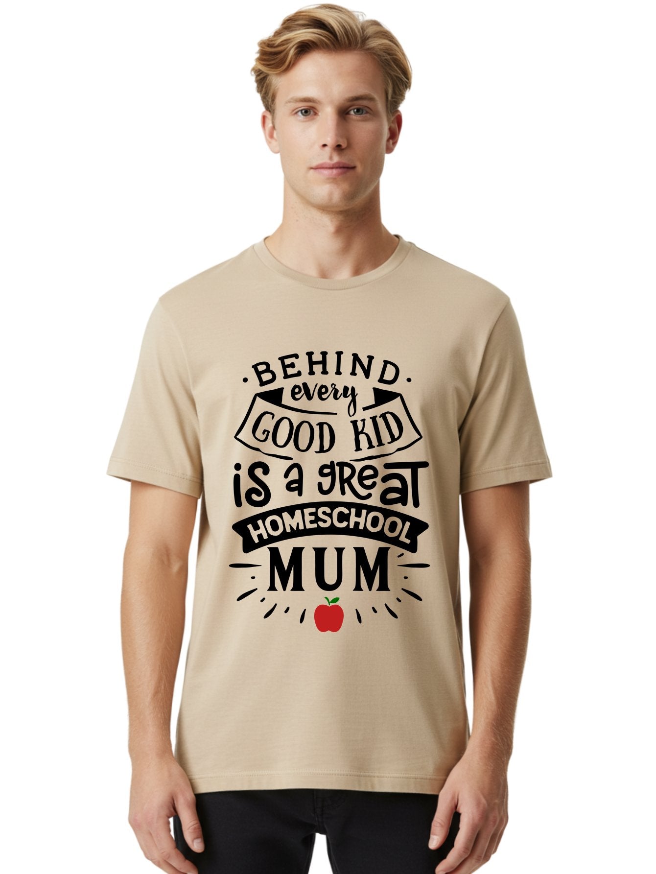 Behind-Every-Good-Kid-3 Men'S Graphic Tee, 100% Cotton, Comfortable Casual Summer Wear, Machine Washable, Homeschool Mum Appreciation, Proud Homeschool Parent, Supportive Mother, Homeschooling Journey, Behind Every Good Kid, Aab315 26