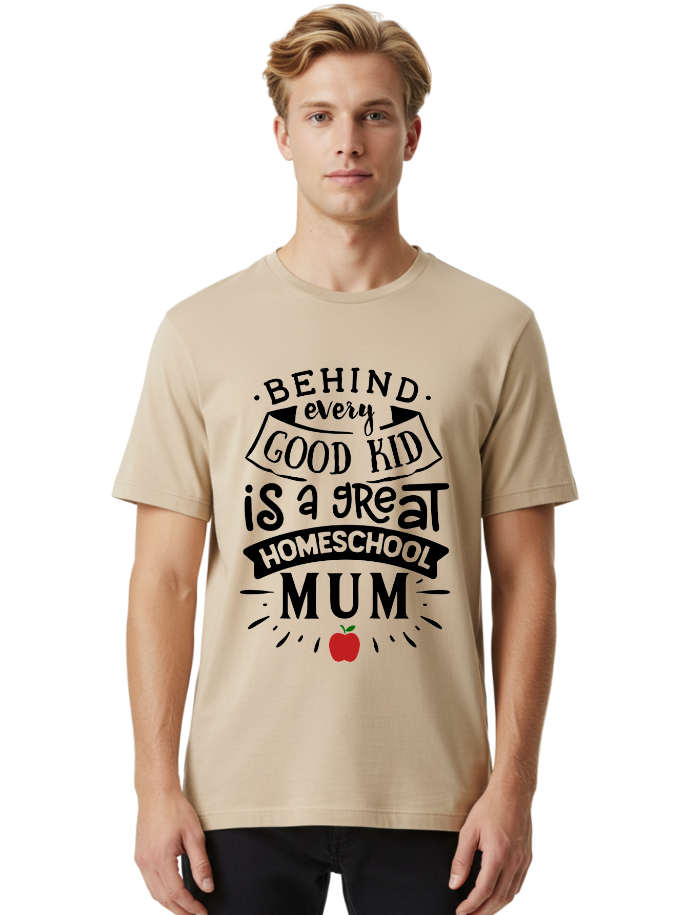 Behind-Every-Good-Kid-3 Men'S Graphic Tee, 100% Cotton, Comfortable Casual Summer Wear, Machine Washable, Homeschool Mum Appreciation, Proud Homeschool Parent, Supportive Mother, Homeschooling Journey, Behind Every Good Kid, Aab315 28