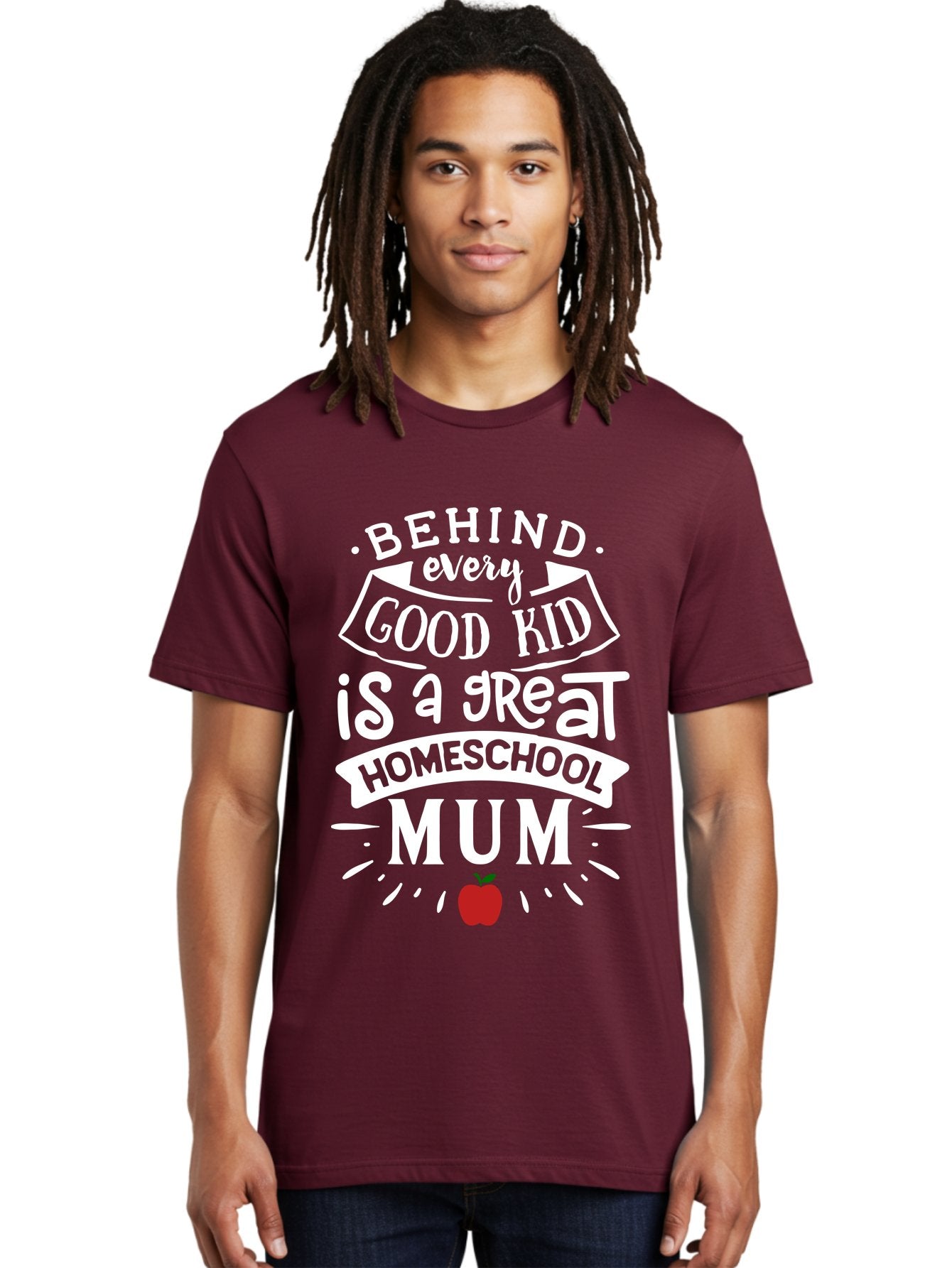 Behind-Every-Good-Kid-Is-A-Great-Homeschool-Mum-2 Men'S Graphic Tee, 100% Cotton, Comfortable Casual Summer Wear, Machine Washable, Homeschooling Mom, Proud Parent, Homeschool Quote, Apple Symbol, Educational Support, Parenting Pride, Aab317 21