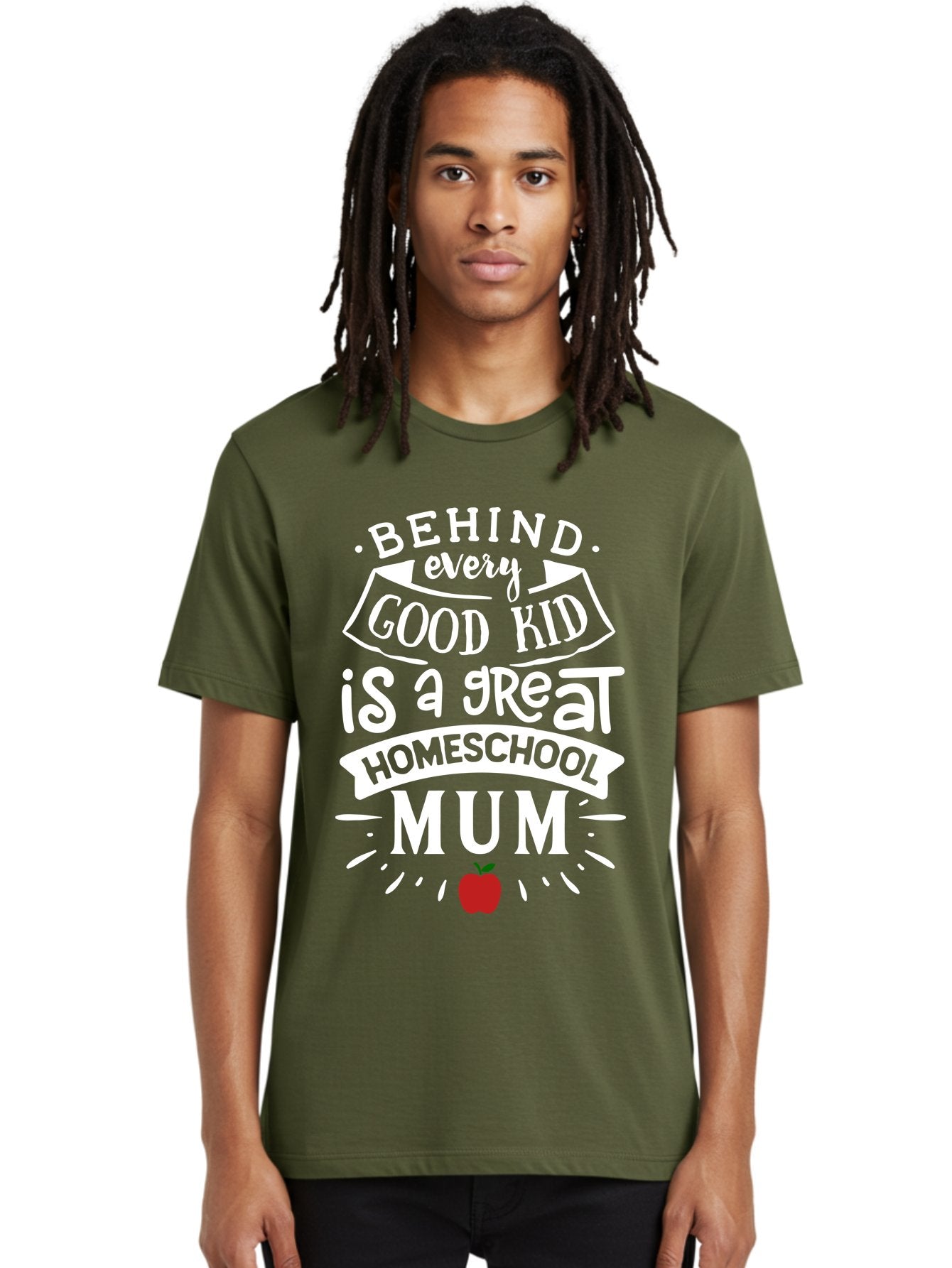 Behind-Every-Good-Kid-Is-A-Great-Homeschool-Mum-2 Men'S Graphic Tee, 100% Cotton, Comfortable Casual Summer Wear, Machine Washable, Homeschooling Mom, Proud Parent, Homeschool Quote, Apple Symbol, Educational Support, Parenting Pride, Aab317 27