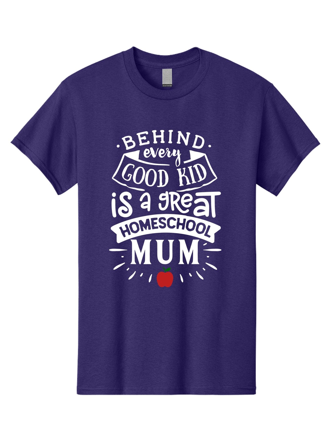 Behind-Every-Good-Kid-Is-A-Great-Homeschool-Mum-2 Men'S Graphic Tee, 100% Cotton, Comfortable Casual Summer Wear, Machine Washable, Homeschooling Mom, Proud Parent, Homeschool Quote, Apple Symbol, Educational Support, Parenting Pride, Aab317 14