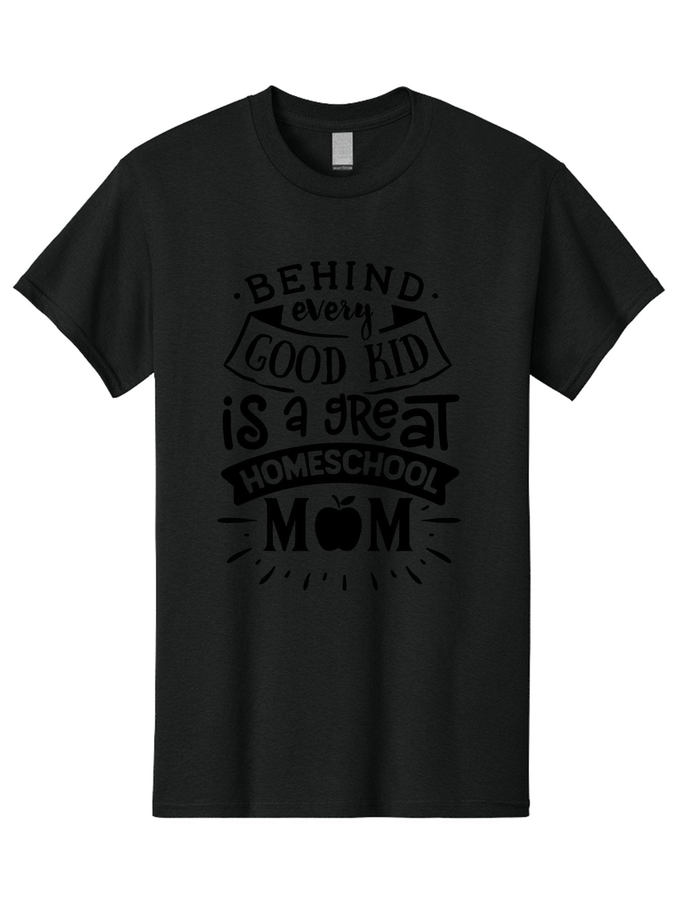 Behind-Every-Good-Kid Men'S Graphic Tee, 100% Cotton, Comfortable Casual Summer Wear, Machine Washable, Homeschool Mom Appreciation, Proud Homeschool Parent, Homeschooling Inspiration, Supportive Mom Quote, Apple Symbol Education Aab319 8