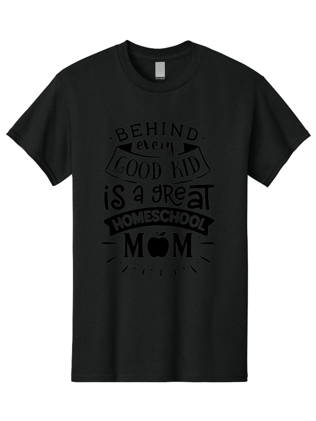 Behind-Every-Good-Kid Men'S Graphic Tee, 100% Cotton, Comfortable Casual Summer Wear, Machine Washable, Homeschool Mom Appreciation, Proud Homeschool Parent, Homeschooling Inspiration, Supportive Mom Quote, Apple Symbol Education Aab319