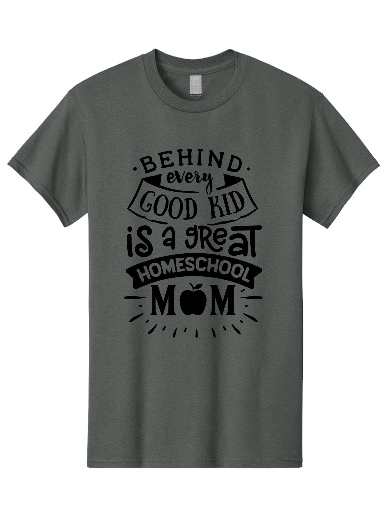 Behind-Every-Good-Kid Men'S Graphic Tee, 100% Cotton, Comfortable Casual Summer Wear, Machine Washable, Homeschool Mom Appreciation, Proud Homeschool Parent, Homeschooling Inspiration, Supportive Mom Quote, Apple Symbol Education Aab319 15